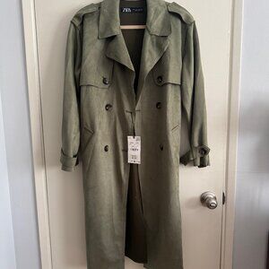 NWT ZARA FAUX SUEDE Trench Coat SZ S